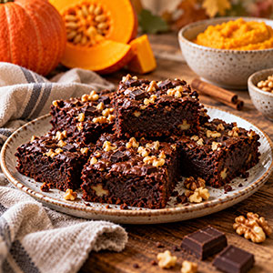 Sočni čokoladni brownies s bundevom bez glutena i dodanog šećera, posuti orasima